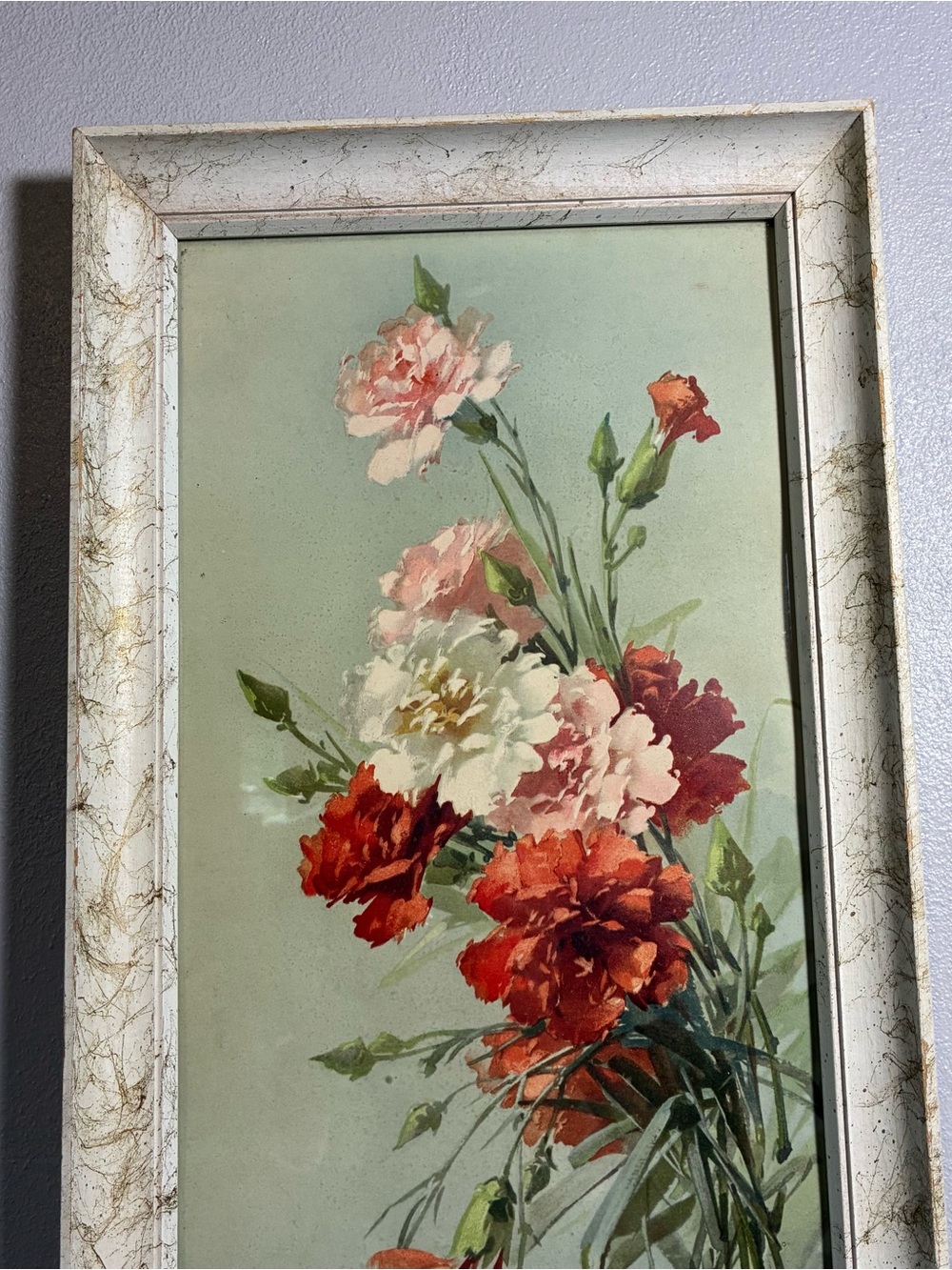 Vintage Floral Print Wall Art in Wood Frame Carnation Bouquet Cottagecore Decor - Picture 2 of 12